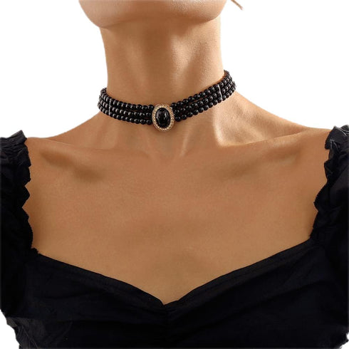 Xerling Boho Layered Faux Pearl Rhinestone Crystal Pendant Choker 3 Tier Multi-row 1920s Pearl Jewelry Necklaces for Women Girls...