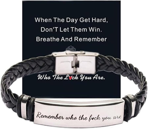 Remember Who The F*ck You Are Bracelet-Dont Let The Hard Days Win Bracelet for Women Personalized Adjustable Handmade Engraved Motivational Bracel...