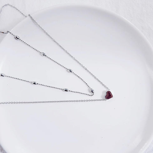 Love Heart Layered Choker Necklace Silver Simple Beads Pendant Necklace Simple Chain jewelry for Women...