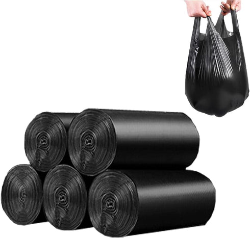 100 Count 4 Gallon Small Black Trash Bags, Durable PE Material, Handles, Breakpoints, 46x60cm...