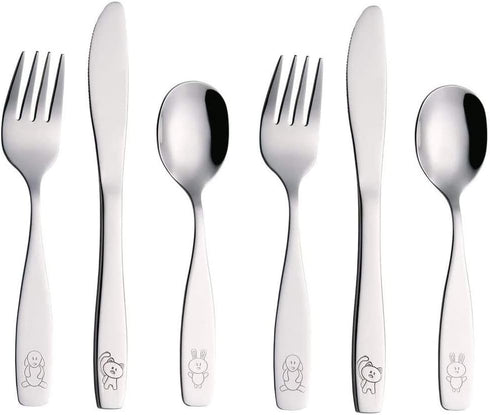 ANNOVA Children's Flatware 6 Pieces Set - Stainless Steel Cutlery/Silverware 2 x Safe Forks, 2 x Dinner Knife, 2 x Dinner Spoon - Safe Kids Toddle...