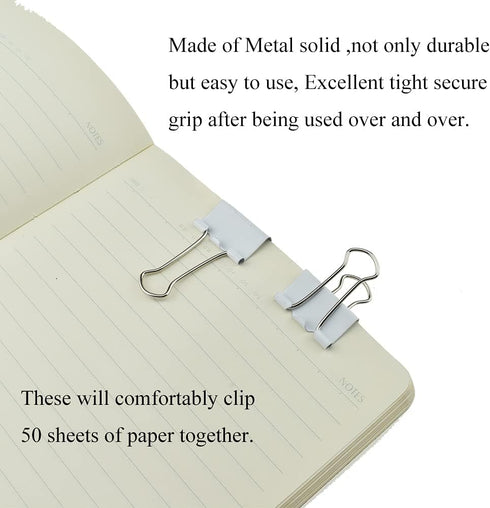 HAHIYO Binder Clips Paper Clamps Spring Steel Sturdy 0.98 inches Width 0.31 Inch Capacity No Sharp Edges Heavy Duty Tight Grip Reusable White Meta...
