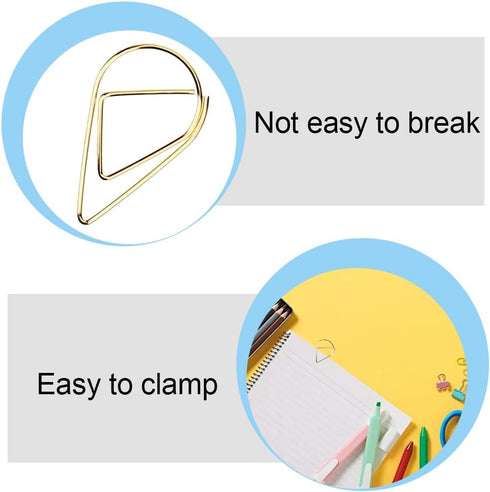 100 Pcs Small Golden Paperclips Stainless Steel Waterdrop Shaped Paperclips Bookmarks Paper Clips Clamps for Memo Paper Photo 15 * 25mm (gold)...