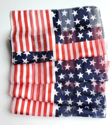 Rosemarie Collections Women's Red White And Blue 4th Of July Satin Stripe USA Fashion Scarf, 60" American Flag Stars Stripes...