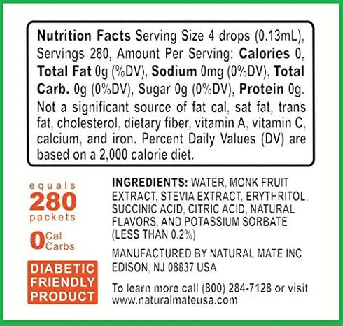 Monk Fruit Concentrated Liquid Sweetener (Optimized with Erythritol) 1.33 FL OZ (37 mL)...