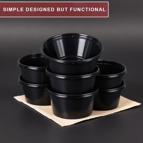 50 Pack 4oz Portion Cups plastic containers disposable small tiny dipping shot Black food serving sauce 4 ounce oz mini bowls individual dessert j...