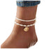 Bohemian Layered Pearl Anklet Gold Scallop Dangle Ankle Bracelet Oval Pearl Chain Anklet Adjustable Cowrie Anklets Summer Beach Foot Chain Jewelry...