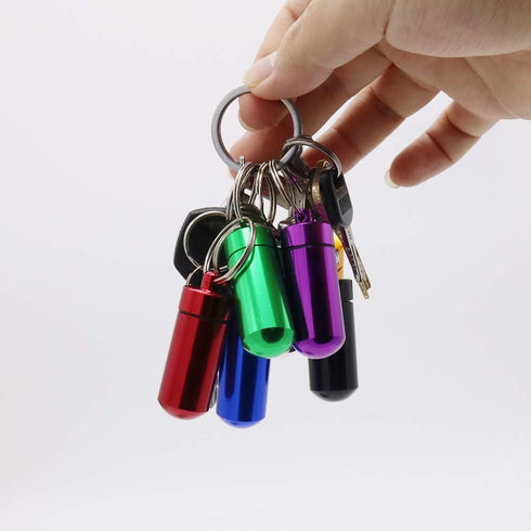 HRX Package 7PCS Mini Aluminum Keychain Pill Fob Holder, Waterproof Single Pill Case Box, Little Daily Pill Bottle for 7 Day...