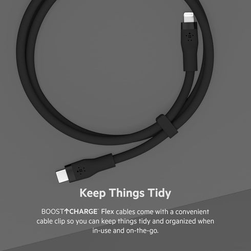 Belkin BoostCharge Flex Silicone USB-C to Lightning Cable (1M/3.3FT), MFi-Certified Charging Cable for iPhone Series with Cable Clip - Black......