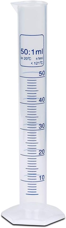 50ml Graduated Measuring Cylinder, PP Material, Autoclavable, Blue Printed Graduations, Karter Scientific 237K3 (Single)...