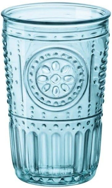 Bormioli Rocco Romantic Set Of 4 Tumbler Glasses, 11.5 Oz. Colored Crystal Glass, Light Blue, Made In Italy....