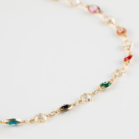 YOUBEIYEE Gold Plated Brass Bracelet Chain for Jewelry Making, Colorful Evil Eye Clear Glass Bead Rolo Chain Bulk with Jump Rings and Lobster Clas...