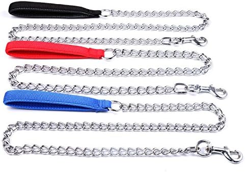 Pet Dog Steel Chain Leash Training Leads with Padded Loop Handle - Heavy Duty Walking Basic Leash for Small Medium Breeds Dogs (Large, Red)...