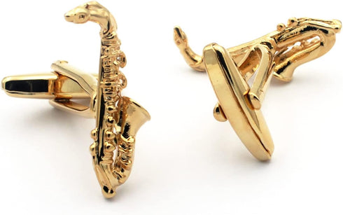 Saxophone Sax Music Pair Gold Cufflinks...