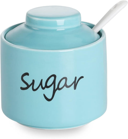 ONTUBE Ceramic Sugar Bowl with Lid and Spoon,Porcelain Sugar Pot,8oz (Turquoise)...