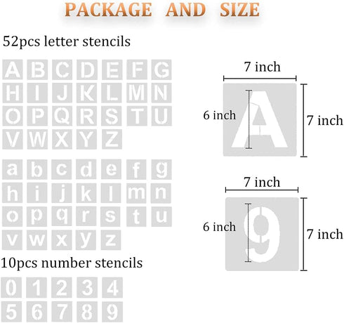 Alphabet Letter Stencils 6 inches, 62 Pcs Reusable Plastic Letter Number Templates, Art Craft Stencils for Wood, Wall, Fabric, Rock, Chalkboard, S...