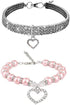 Rhinestones Dog Collar and Pearl Dog Necklace Set, Adjustable Neck Strap Bling Full Diamond Crystal Cute Pearl Dog Collar for Small Girls Cats Pup...