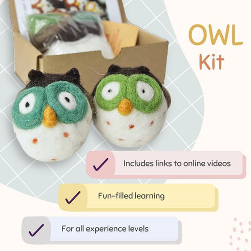 Woolbuddy Owl Needle Felting Kit for Beginners – DIY Animal Craft Kit with Wool, Needles & Photo Instructions – Fun Project for Adults & Kids...