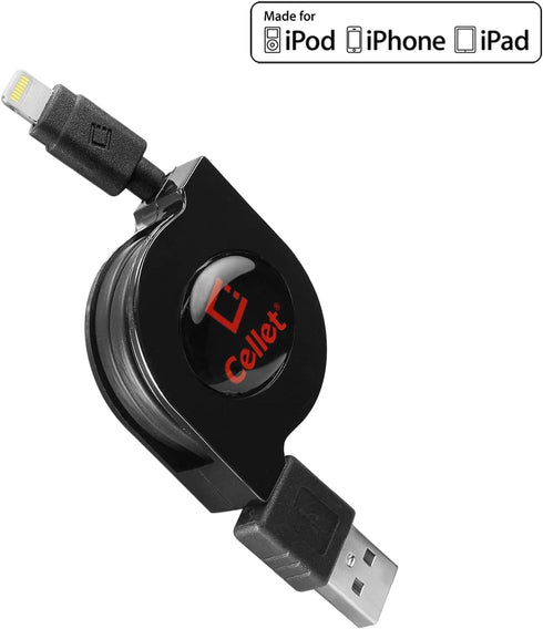 Cellet Retractable iPhone Charger Cable, Lightning Charging Cord, Compatible for Apple iPhone 14 Pro Max Plus13 12 11 iPad Pro Air, iPad Mini, Air...