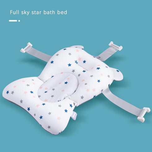 Baby Bath Cushion Pad Newborn Bathtub Mat Infant Bath Supporter Net Baby Bathtub Pillow Non-Slip Floating Bathing Tub Seat (White Star, 28cm*43cm*...