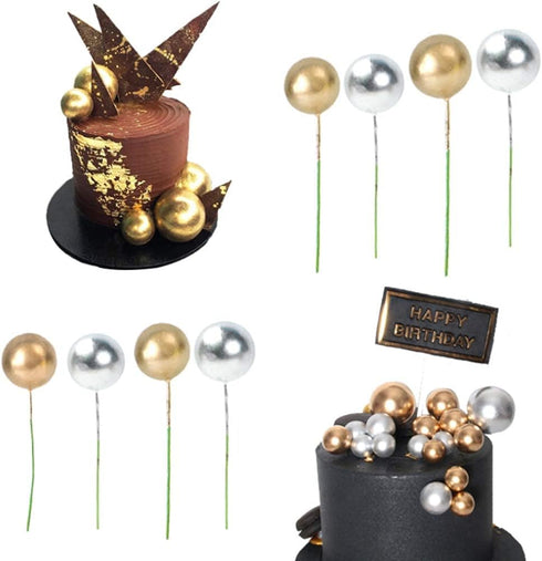 16pcs Ball Shaped Cake Topper Cake Picks Pearl Ball DIY Cake Insert Topper Cup Cake Topper Set Toothpick for Party Birthday Cake Baby Shower Weddi...