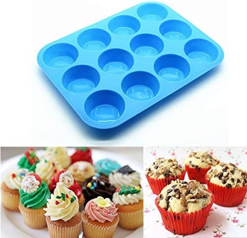JEWOSTER 12 Cups Silicone Muffin Pan 2 Pack - Silicone Cupcake Pan Nonstick Silicone Molds Great for Making Muffin Cakes,Bread, Tart - BPA Free Ba...
