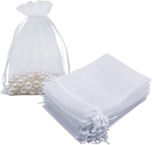 HRX Package White Organza Gift Bags 5x7 inch 100pcs, Mesh Jewelry Pouches Drawstring Bags Empty Sachet for Christmas Candy Present Wedding Giveawa...