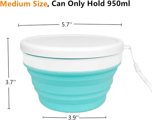 CARTINTS 950ml Collapsible Bowls-Silicone Food Storage Containers-Prep/Storage Bowls with Lids-Silicone Lunch Containers, Ideal for Travel and Cam...