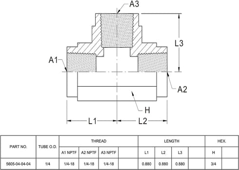 (2-PACK) 5605-04-04-04 Hydraulic Hose Adapter Fitting 1/4" Female (1/4-18 NPTF) × 1/4" Female (1/4-18 NPTF) × 1/4" Female (1/4-18 NPTF) Street Tee...