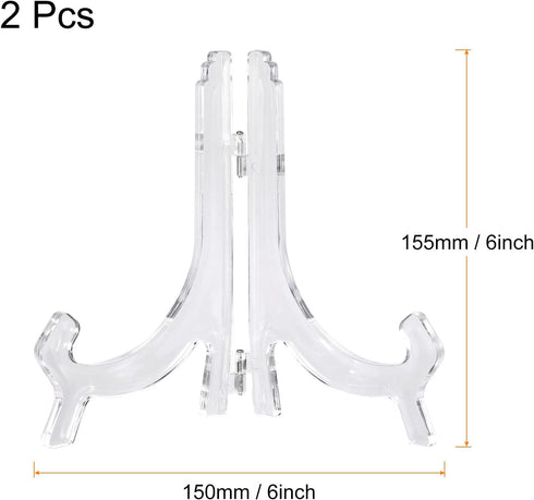 uxcell 2pcs 6.3" Acrylic Easel Stand, Folding Display Plate Holder Clear for Decorative Picture Frame...