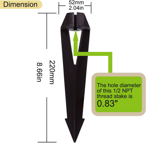 Landscape Lighting Stakes, Replacement Ground Stakes Plastic, 1/2 NPT Female Thread, 8 2/3" Length ABS Plastic for Outdoor Torch Lights 5-Pack Bro...