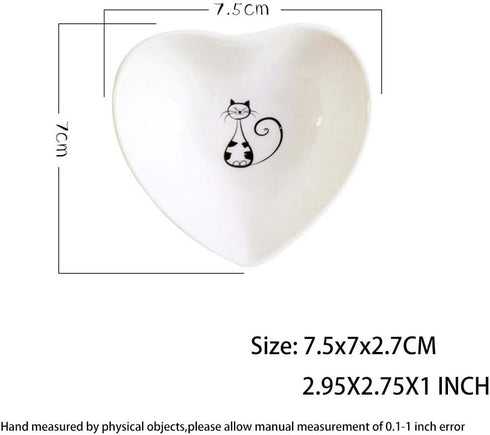 Cute Cat Ceramic Side Sauce Dishes Mini Heart shape Seasoning Dish, Sushi Soy Dipping Bowl,Serving Saucers Dishe,Meow Porcelain Small Tea Bag Hold...