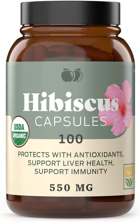 Complete Natural Products Organic Hibiscus Capsules - 100 Count, 550mg, Antioxidant & Herbal Hibiscus Flower Capsules...