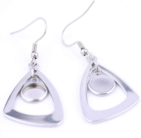 20pcs Stainless Steel Triangle Earring Base 8mm 10mm Round Cameo Cabochon Bezel Setting Blanks DIY Ear Hooks findings (8mm)...