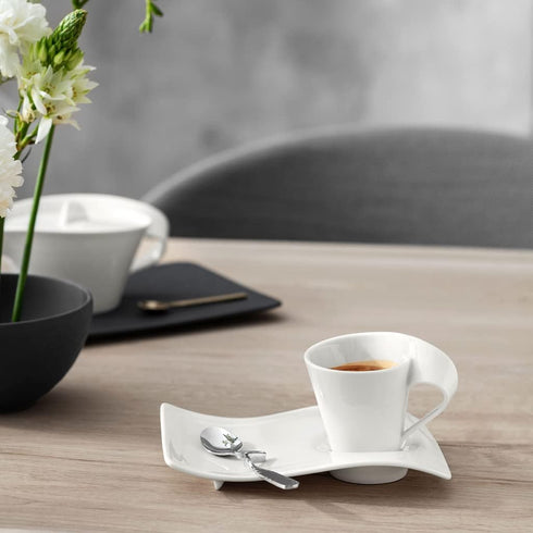 Villeroy & Boch NewWave Cafe Espresso Cup Saucer Plate, 6.5 x 5 x1 in, Premium Porcelain, White...