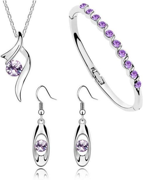 Elegant Necklace Earrings Bracelet Set Jewelry Crystal Pendant for Women Wedding Party Gift...