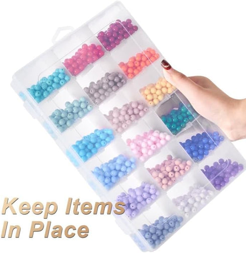 18 Grids Large Plastic Organizer Box with Adjustable Dividers, Clear Compartment Storage Container Tackle Box with Label Stickers for Beads, Craft...