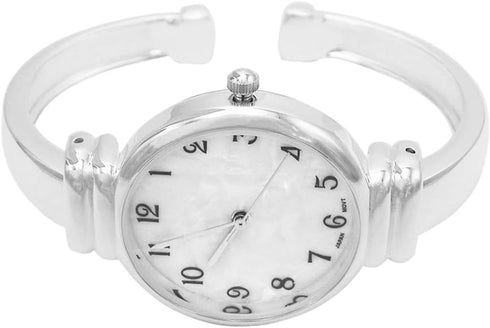 Rosemarie Collections Women's Mother of Pearl Metal Cuff Watch Fits Medium to Large Size Wrist (Silver)...