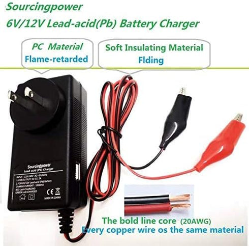 6V/12V Lead Acid Battery Charger for Ride On Toys 12V/6V Kids Ride On Car SLA Charger for 6V/12V pb Battery Baby Electric Battery SUV Kid Toy Car ...