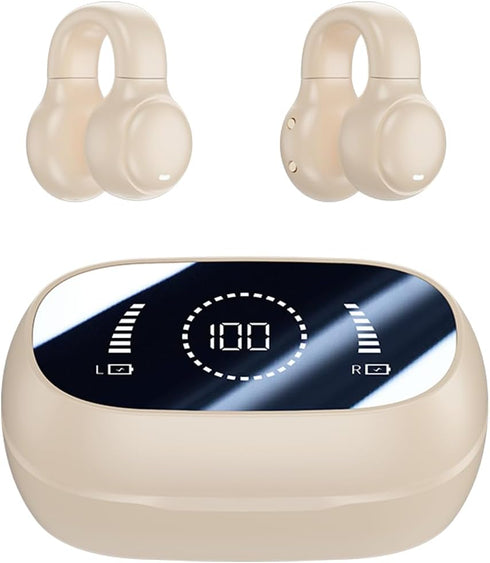 Wireless Earbuds Open Ear Clip Headphones Air Conduction Headphones LED Power Display Earphones Sport Bluetooth 5.3 Headphones (Yellow)...
