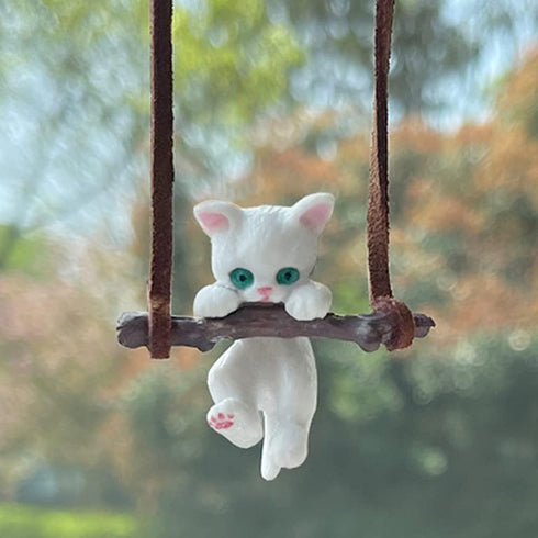 ZOSTLAND White Swing Ornament Twig Car Auto Rear View Mirror Hanging Decoration Suspension Pendant Accessories Applicable to Car Truck SUV (Cat)...