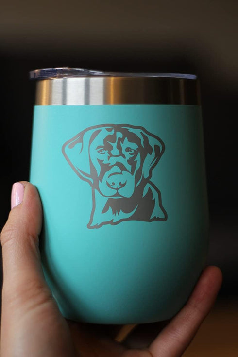 Bevvee Black Lab Face Wine Tumbler with Sliding Lid - Stemless Stainless Steel Insulated Cup - Labrador Retriever Outdoor Camping Mug - Teal...