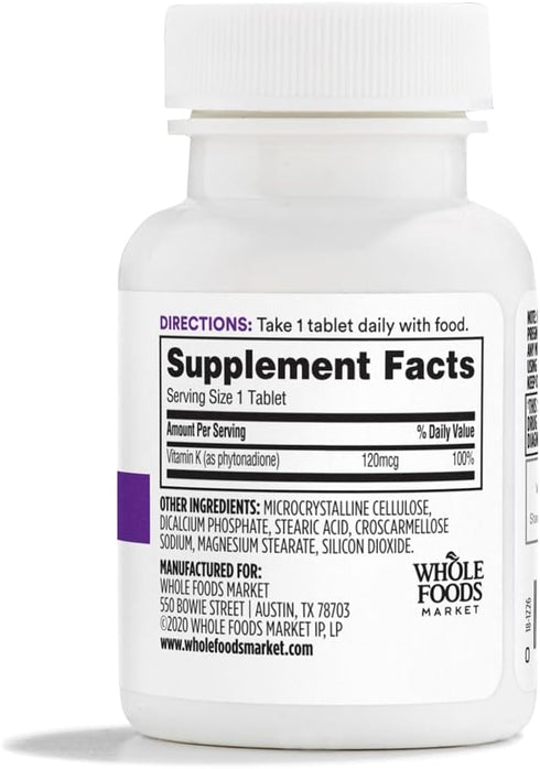 365 by Whole Foods Market, Vitamin K 120 MCG, 100 Tablets...