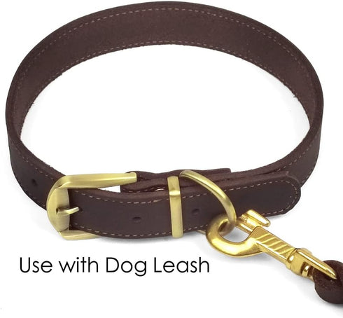 QRDA leather dog collar brown dog training collar heavy duty premium leather dog collar dog collars for medium/large dogs...