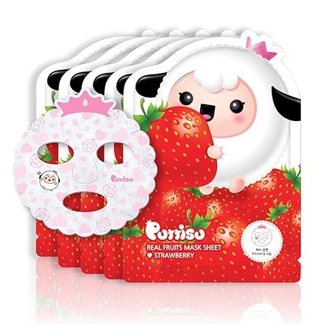Real Fruit Facial Mask Sheet for Kids, Children - Made with 100% Cotton, Moisturize, Sooths and Hydrates Skin (Strawberry- Pack of 5)...