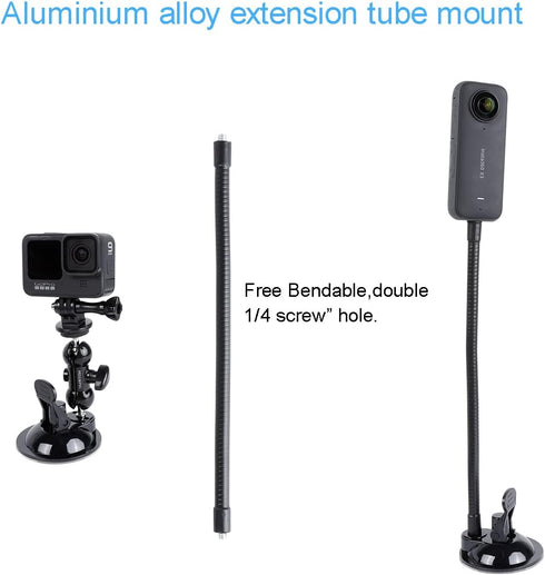 PellKing Suction Cup Mount for Insta360 X3/X2/X, GoPro with 27cm Extension Tube, Double Ball Head Adapter & Soft Silicone Base...