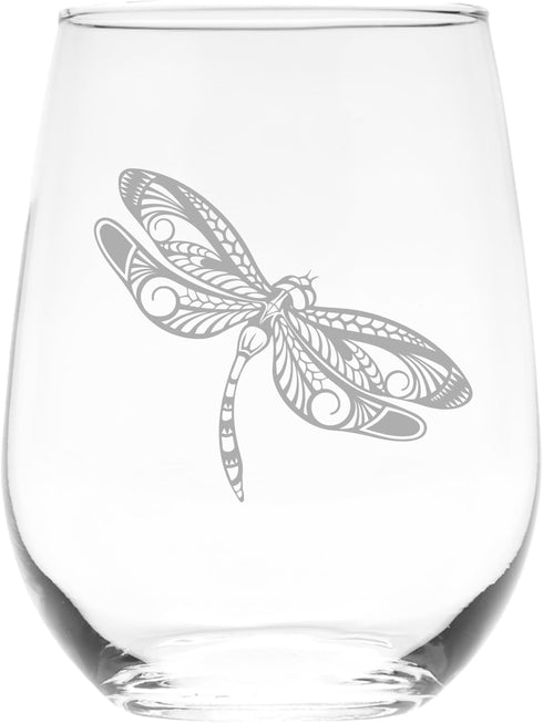 Dragonfly Stemless Wine Glass, 17 oz - Dragonfly Themed Gift for Men and Women...