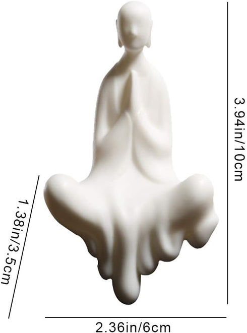 Kingzhuo White Ceramic Cute Sitting Buddha Statue Beautiful Sculpture Praying Hands Meditation Monk Figurine Peaceful Little Statue Home Decor Orn...