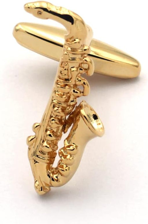 Saxophone Sax Music Pair Gold Cufflinks...