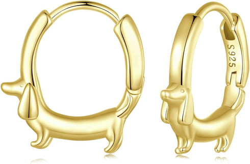 Gold Plated 925 Sterling Silver Dachshund Hoop Earrings for Women Cute Dachshund Silver Earrings Hypoallergenic Small Dog Huggie Earrings Dainty L...